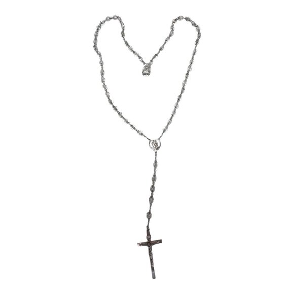 Vintage Crystal Religious INRI Rosary Necklace With Crucifix & Heart Centerpiece - Picture 7 of 7